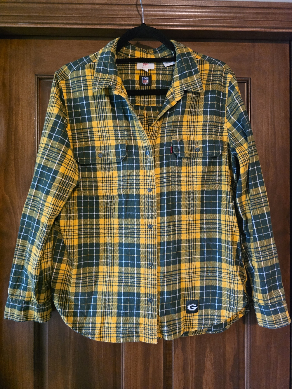Green Bay Packers Yellow & Green Plaid Button-Up Shirt